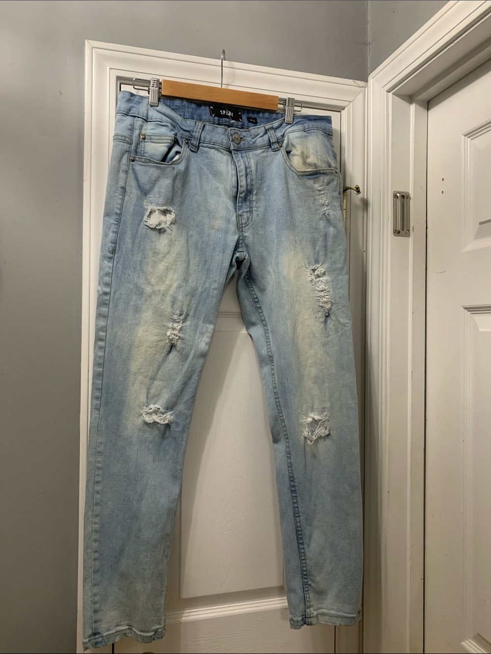 Slim Straight Light Blue Men’s Jeans - Distressed Casual Style